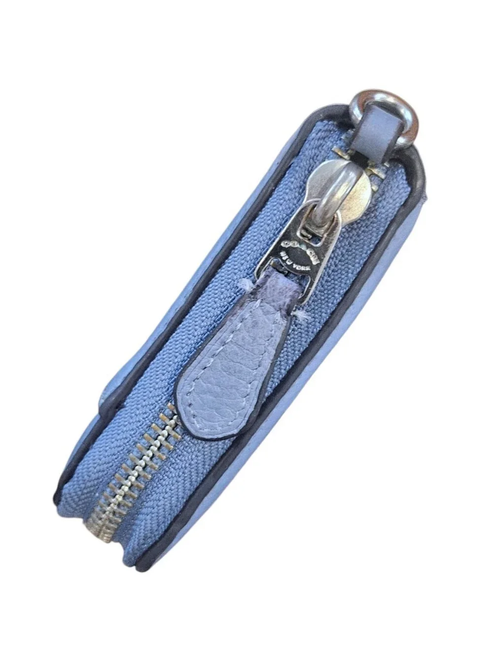 Coach Pale Blue Pebbled Accordion Leather Zip Wallet